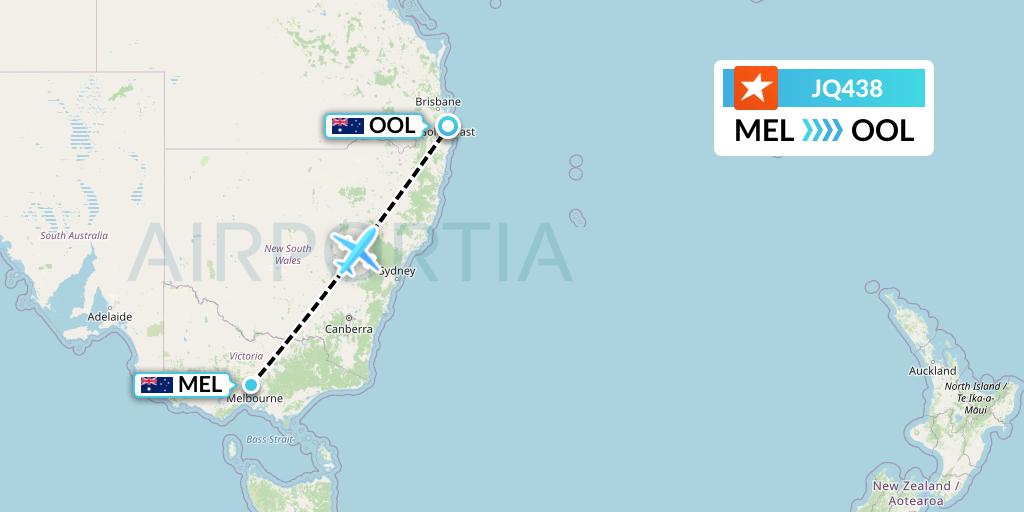 JQ438 Jetstar Airways Flight Map: Melbourne to Gold Coast