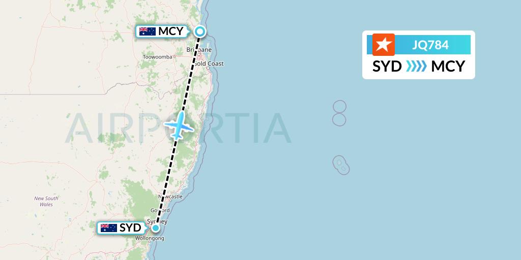 JQ784 Jetstar Airways Flight Map: Sydney to Sunshine Coast