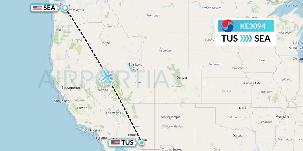 KE3094 Korean Air Flight Map: Tucson to Seattle