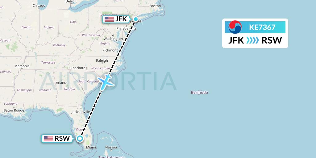 KE7367 Korean Air Flight Map: New York to Fort Myers