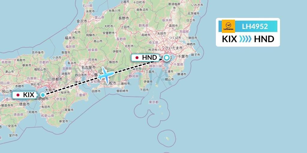 LH4952 Lufthansa Flight Map: Osaka to Tokyo