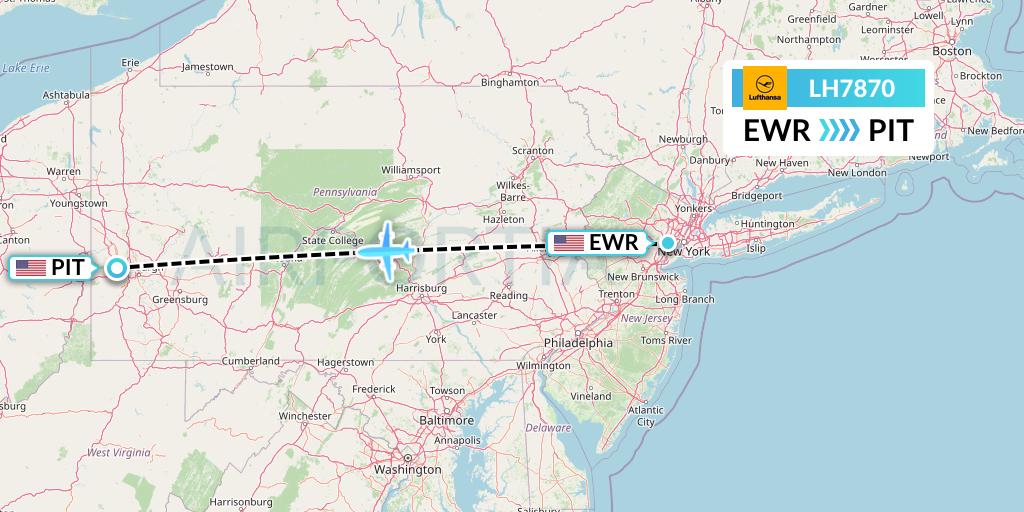 LH7870 Lufthansa Flight Map: New York to Pittsburgh