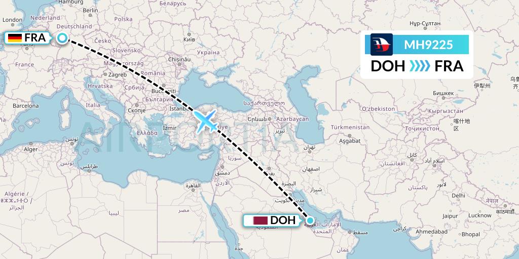 MH9225 Malaysia Airlines Flight Map: Doha to Frankfurt
