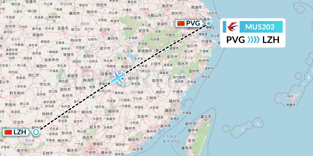 MU5203 China Eastern Airlines Flight Map: Shanghai to Liuzhou