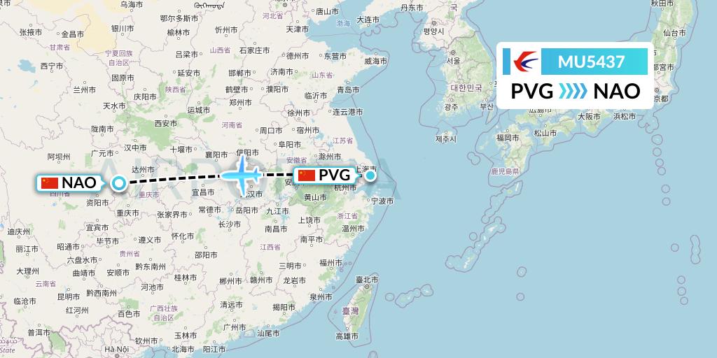 MU5437 China Eastern Airlines Flight Map: Shanghai to Nanchong