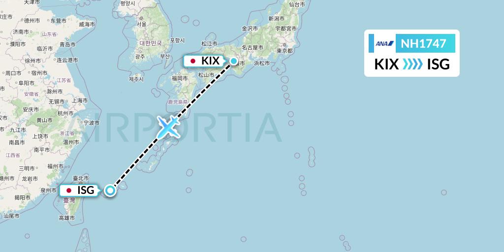 NH1747 All Nippon Airways Flight Map: Osaka to Ishigaki
