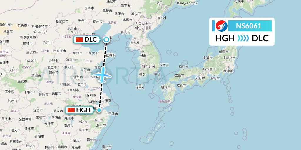 NS6061 Hebei Airlines Flight Map: Hangzhou to Dalian