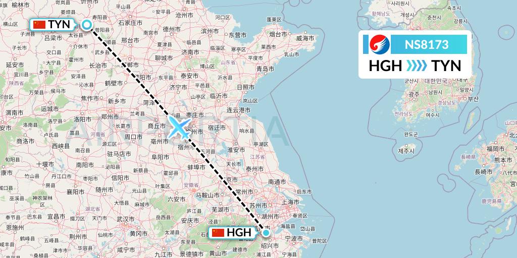 NS8173 Hebei Airlines Flight Map: Hangzhou to Taiyuan