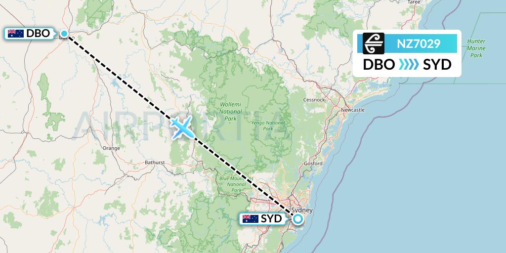 NZ7029 Air New Zealand Flight Map: Dubbo to Sydney