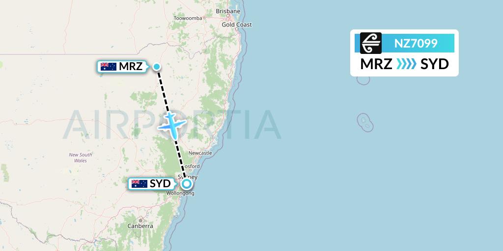 NZ7099 Air New Zealand Flight Map: Moree to Sydney
