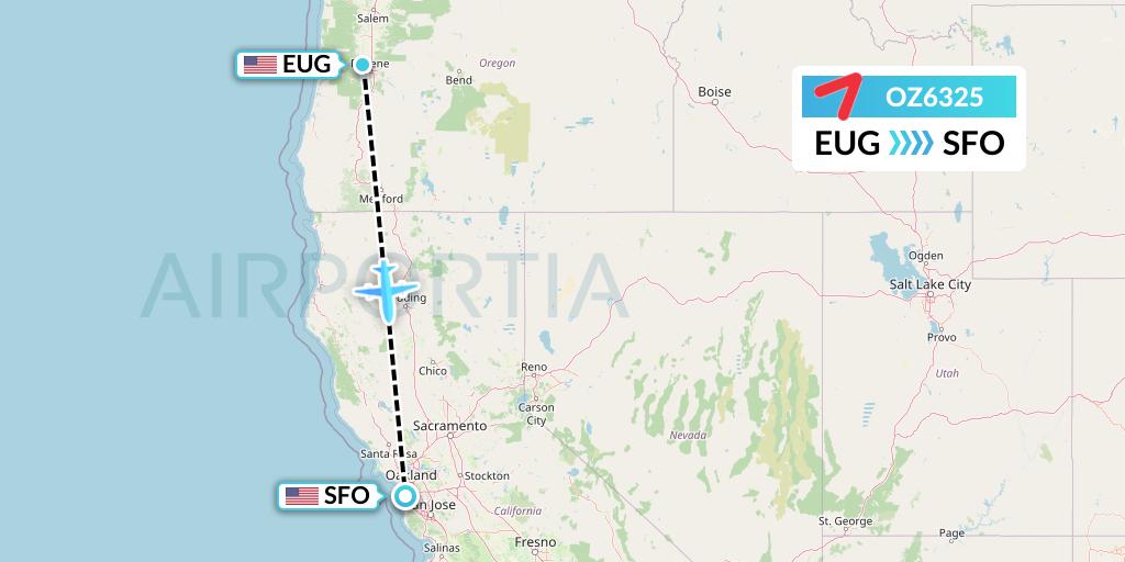 OZ6325 Asiana Airlines Flight Map: Eugene to San Francisco