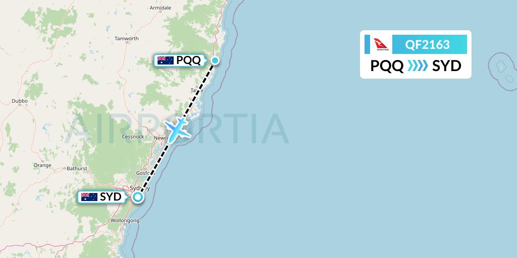 QF2163 Qantas Flight Map: Port Macquarie to Sydney