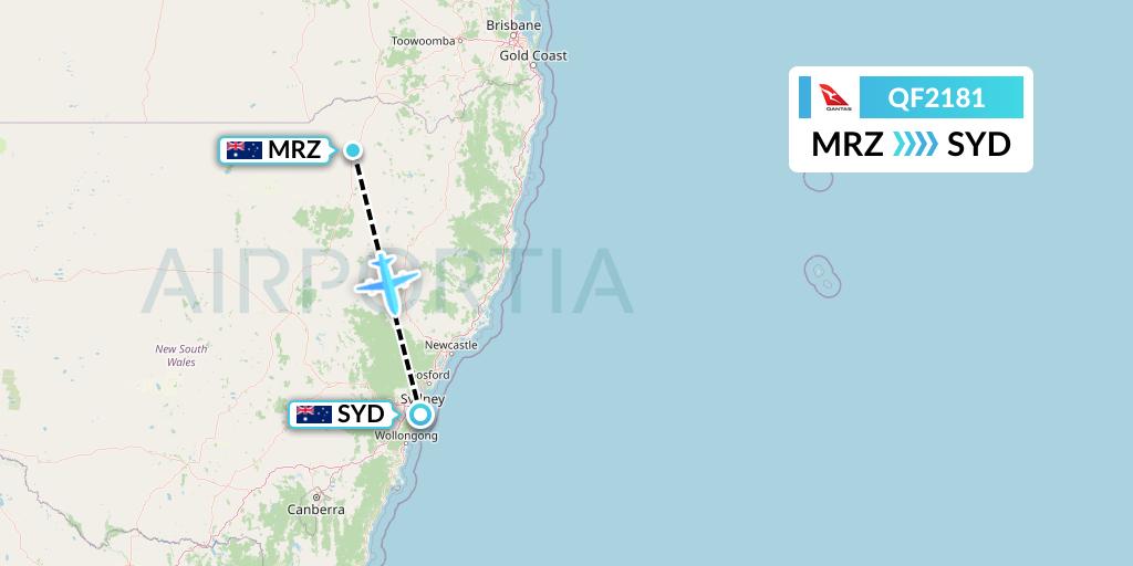 QF2181 Qantas Flight Map: Moree to Sydney