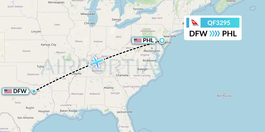 QF3295 Qantas Flight Map: Dallas to Philadelphia