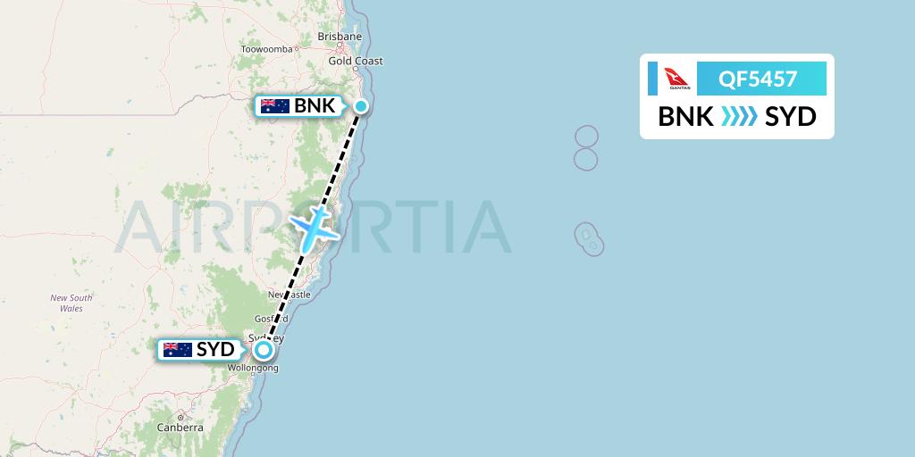 QF5457 Qantas Flight Map: Ballina to Sydney