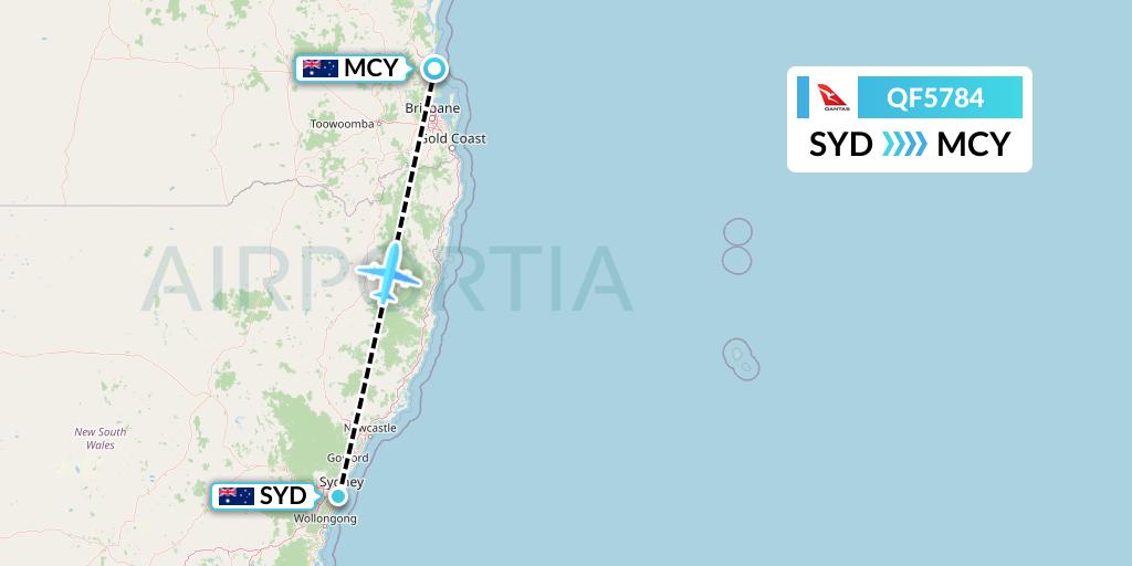 QF5784 Qantas Flight Map: Sydney to Sunshine Coast