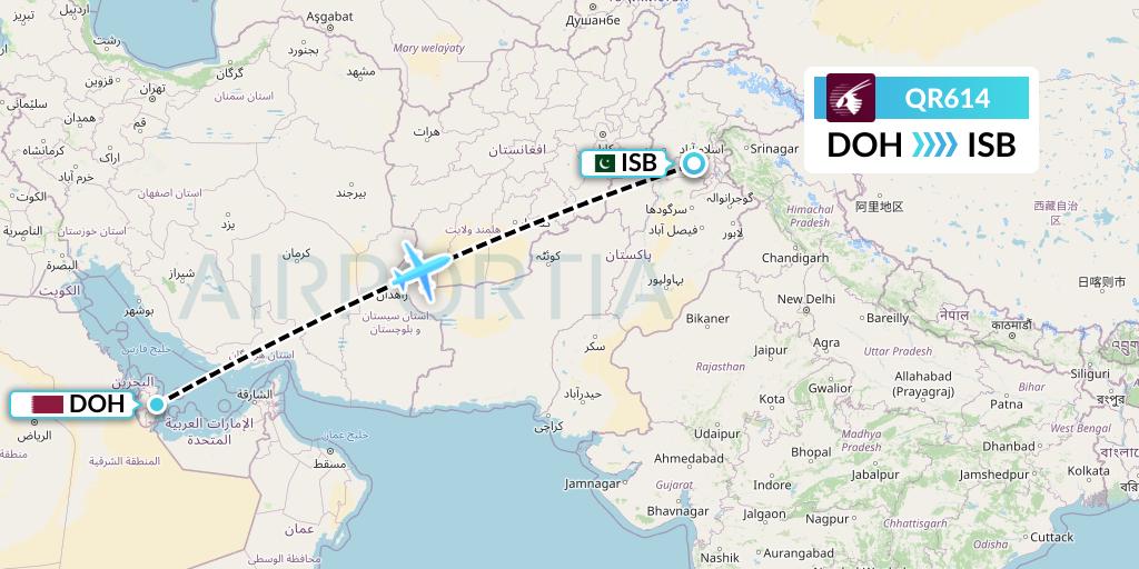 QR614 Flight Status Qatar Airways Doha to Islamabad (QTR614)
