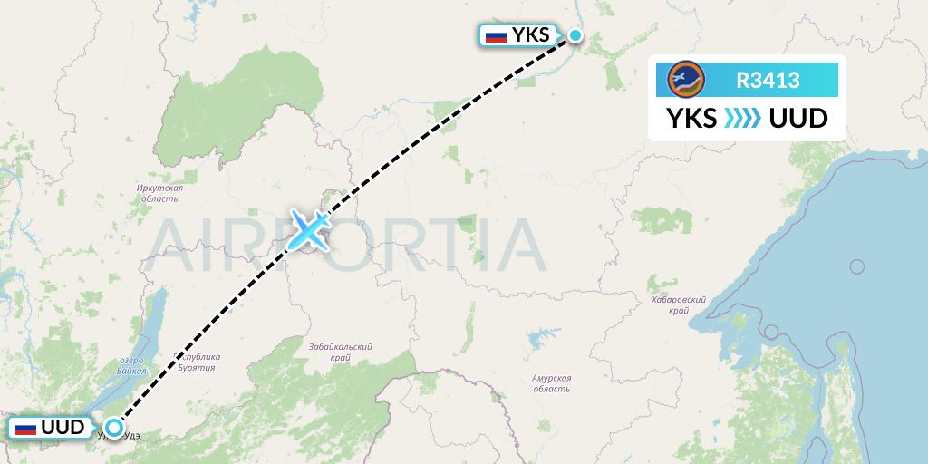 R3413 Yakutia Airlines Flight Map: Yakutsk to Ulan-Ude