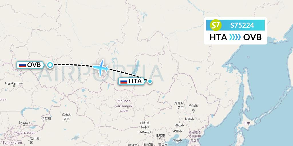 S75224 S7 Airlines Flight Map: Chita to Novosibirsk