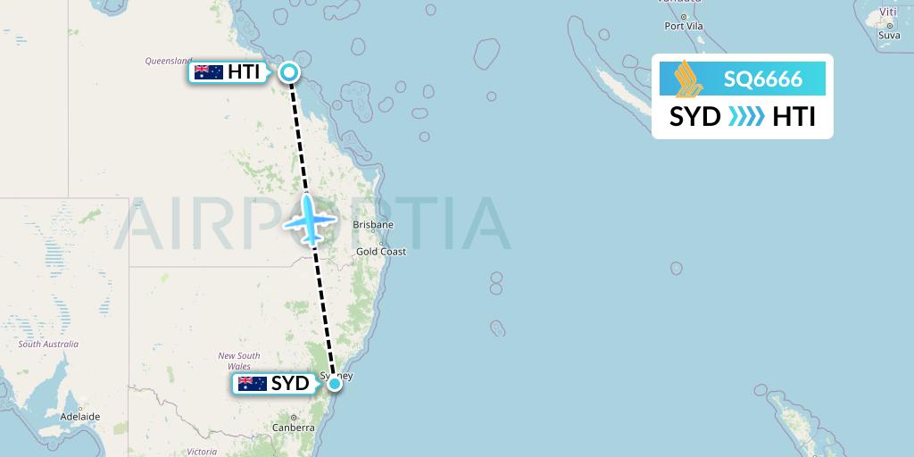 SQ6666 Singapore Airlines Flight Map: Sydney to Hamilton Island