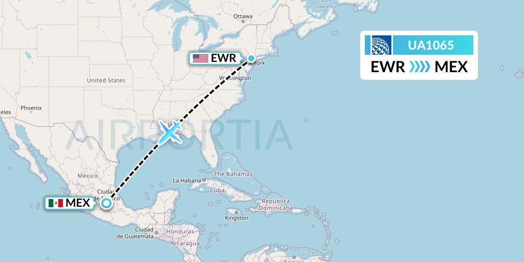 UA1065 United Airlines Flight Map: New York to Mexico City