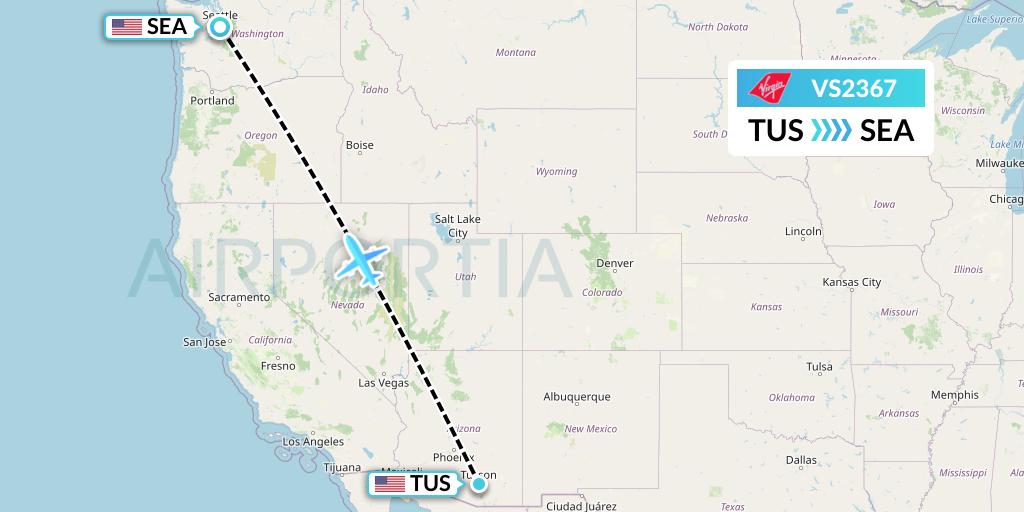VS2367 Virgin Atlantic Airways Flight Map: Tucson to Seattle