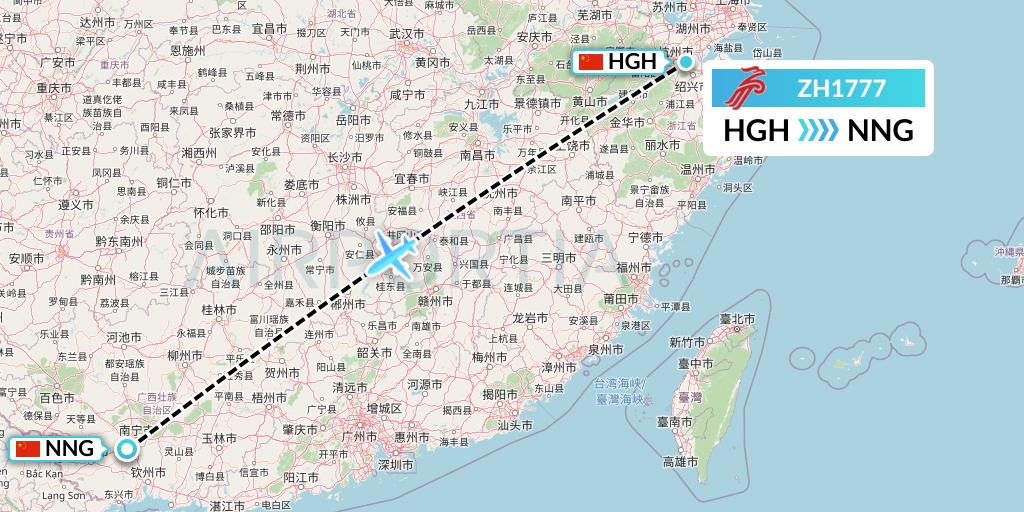 ZH1777 Shenzhen Airlines Flight Map: Hangzhou to Nanning