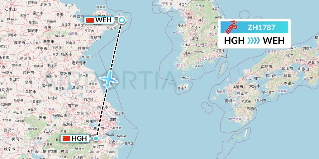 ZH1787 Shenzhen Airlines Flight Map: Hangzhou to Weihai
