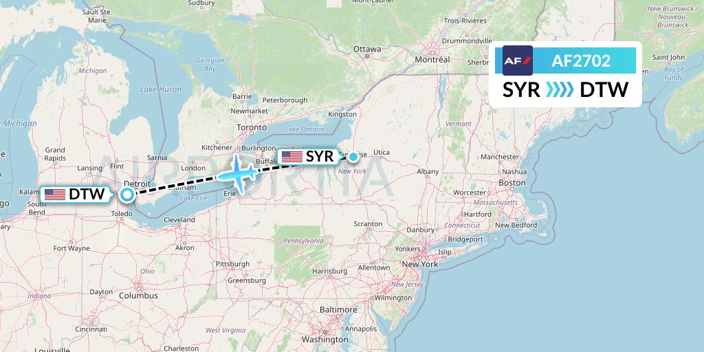 AF2702 Air France Flight Map: Syracuse to Detroit