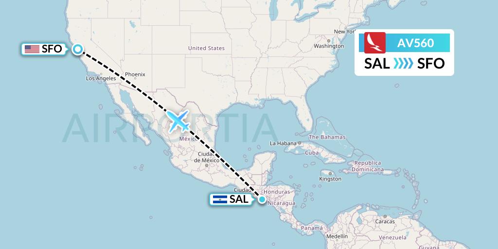 AV560 Avianca Flight Map: San Salvador to San Francisco