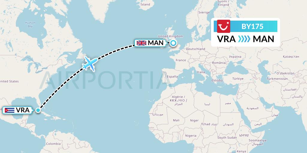 BY175 Flight Status TUI Airways Varadero to Manchester (TOM175)