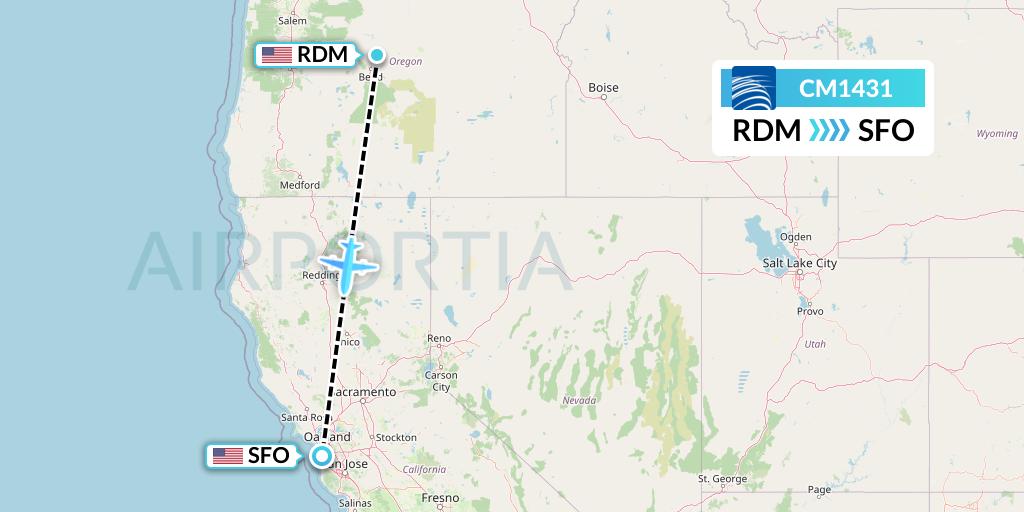CM1431 Copa Airlines Flight Map: Redmond to San Francisco