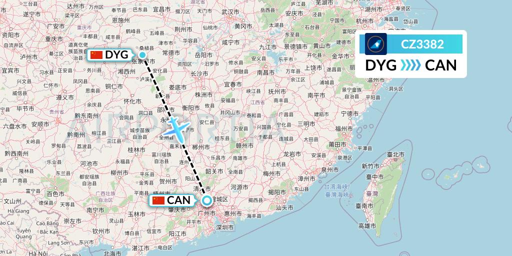 CZ3382 China Southern Airlines Flight Map: Dayong to Guangzhou