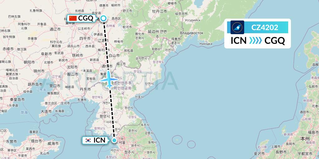 CZ4202 China Southern Airlines Flight Map: Seoul to Changchun