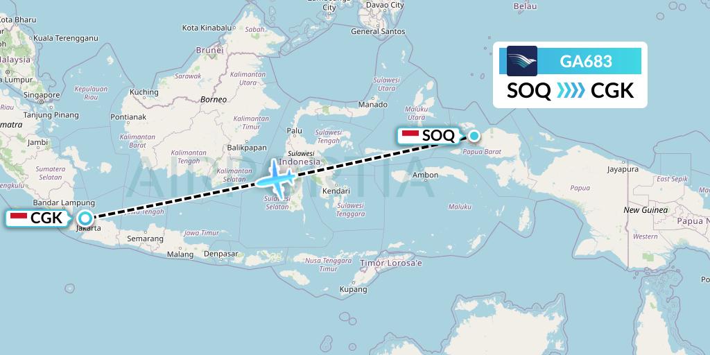 GA683 Garuda Indonesia Flight Map: Sorong to Jakarta
