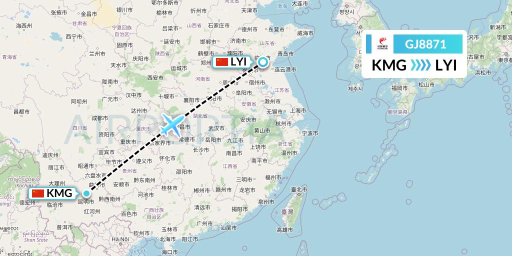 GJ8871 Loong Airlines Flight Map: Kunming to Linyi