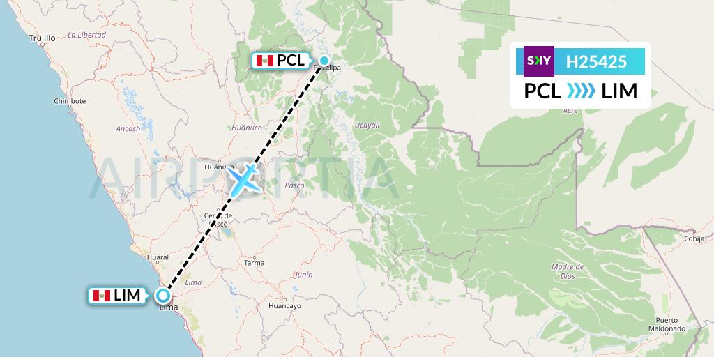 H25425 Sky Airline Flight Map: Pucallpa to Lima