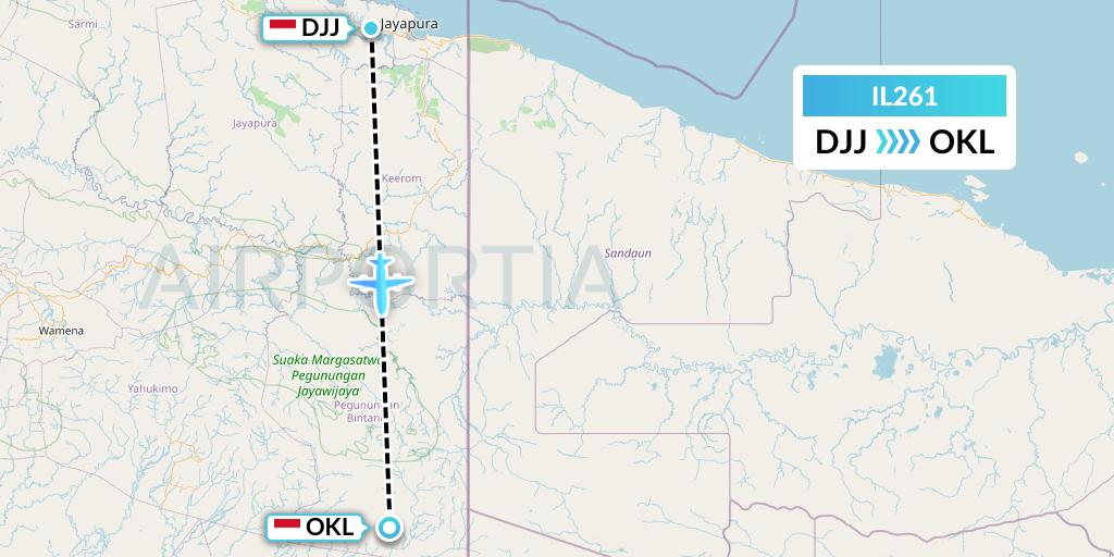 IL261 Trigana Air Service Flight Map: Jayapura to Oksibil-Papua Island