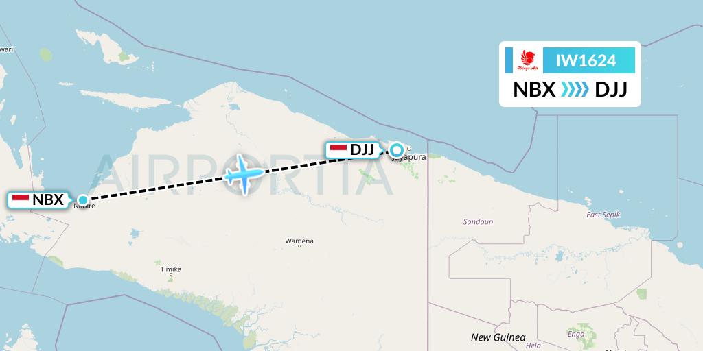 IW1624 Wings Air Flight Map: Nabire-Papua Island to Jayapura