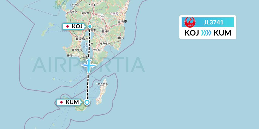 JL3741 Japan Airlines Flight Map: Kagoshima to Yakushima