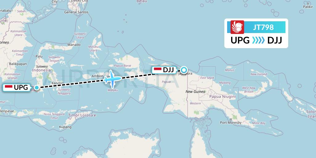 JT798 Lion Airlines Flight Map: Makassar to Jayapura