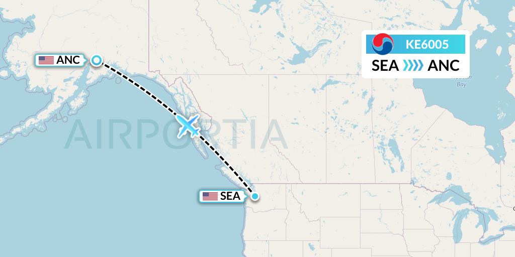 KE6005 Korean Air Flight Map: Seattle to Anchorage