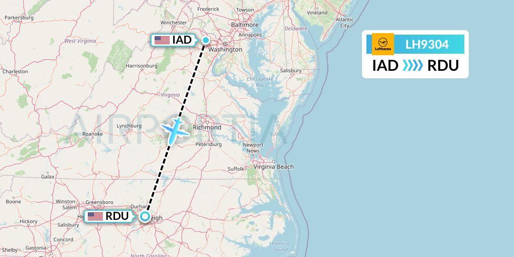LH9304 Lufthansa Flight Map: Washington to Raleigh-Durham