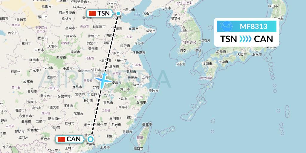 MF8313 Xiamen Airlines Flight Map: Tianjin to Guangzhou