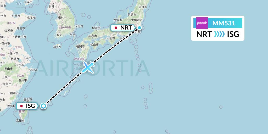 MM531 Peach Aviation Flight Map: Tokyo to Ishigaki