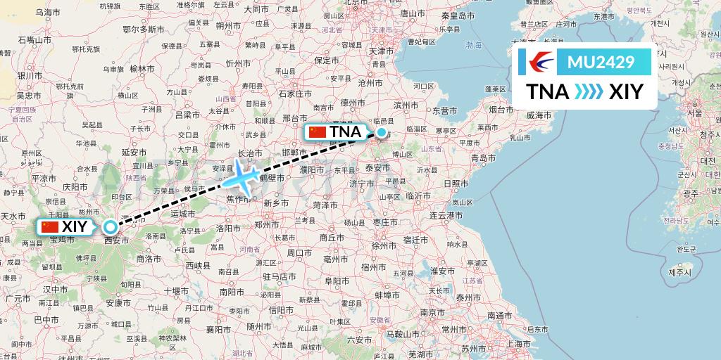 MU2429 China Eastern Airlines Flight Map: Jinan to Xi'an
