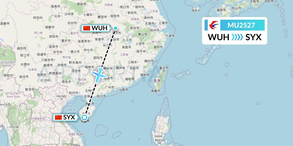 MU2527 China Eastern Airlines Flight Map: Wuhan to Sanya
