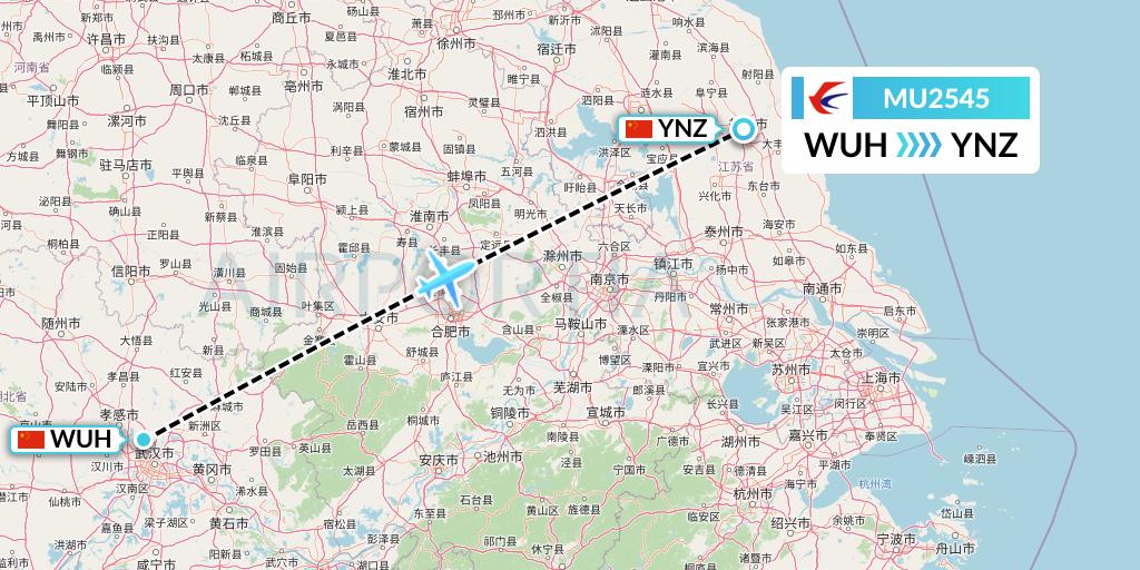 MU2545 China Eastern Airlines Flight Map: Wuhan to Yancheng