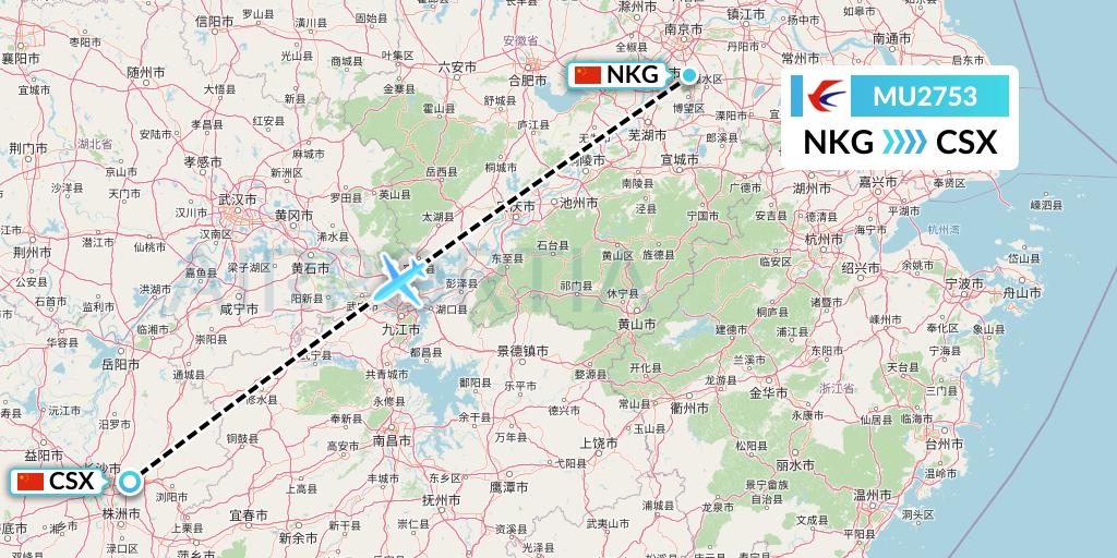 MU2753 China Eastern Airlines Flight Map: Nanjing to Changsha