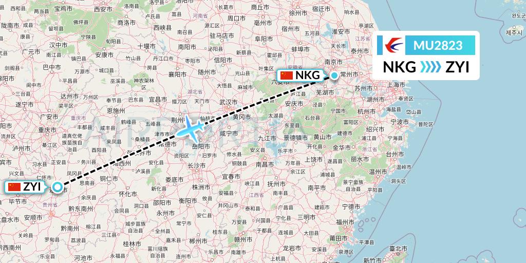 MU2823 China Eastern Airlines Flight Map: Nanjing to Zunyi